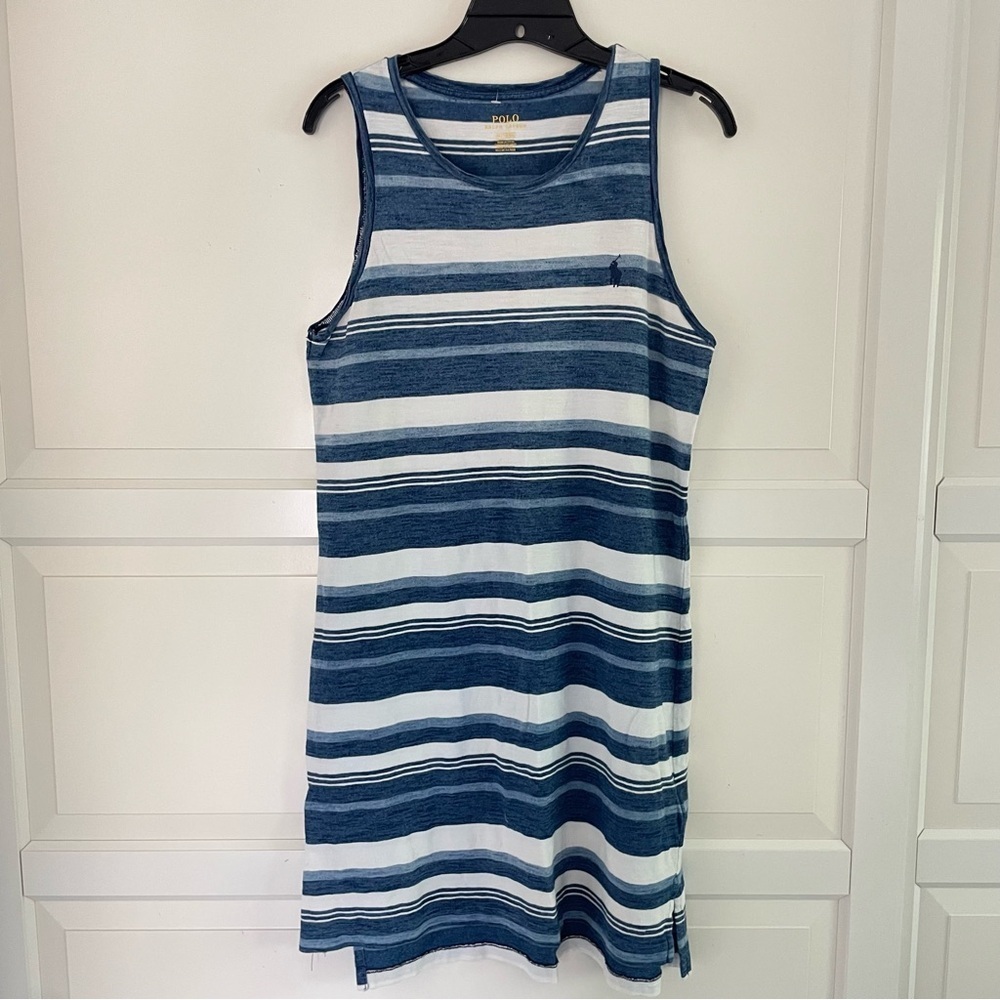 Polo Ralph Lauren blue and white striped jersey tank dress 26415